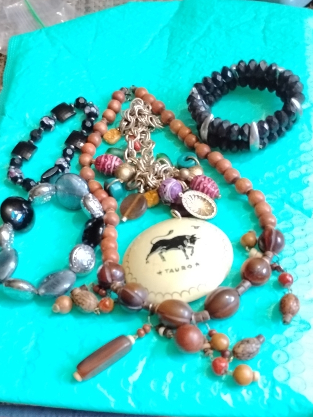Tauro Pendant Beaded Statement Necklace in Cream and Brown